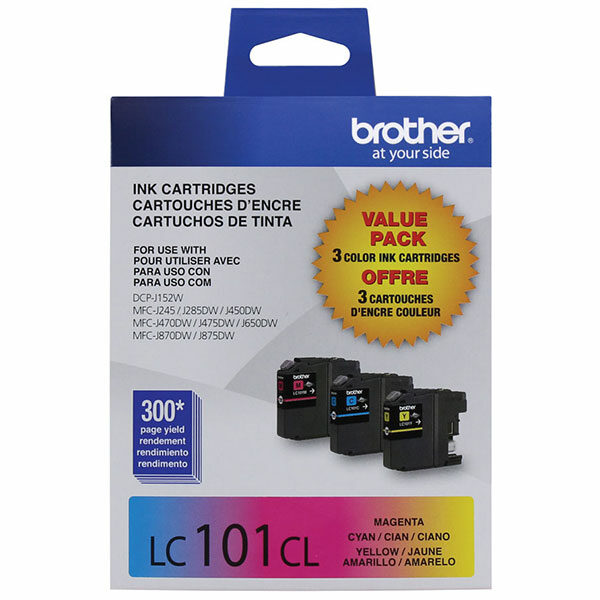 Brother C/M/Y Ink Cartridge Combo Pack (Includes OEM# LC101C LC101M LC101Y) (3 x 300 Yield)