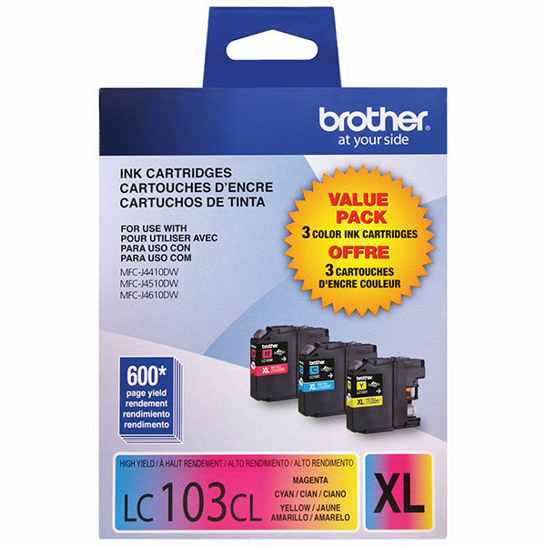 Brother High Yield C/M/Y Ink Cartridge Combo Pack (Includes 1 Each of OEM# LC103C LC103M LC103Y) (3 x 600 Yield)