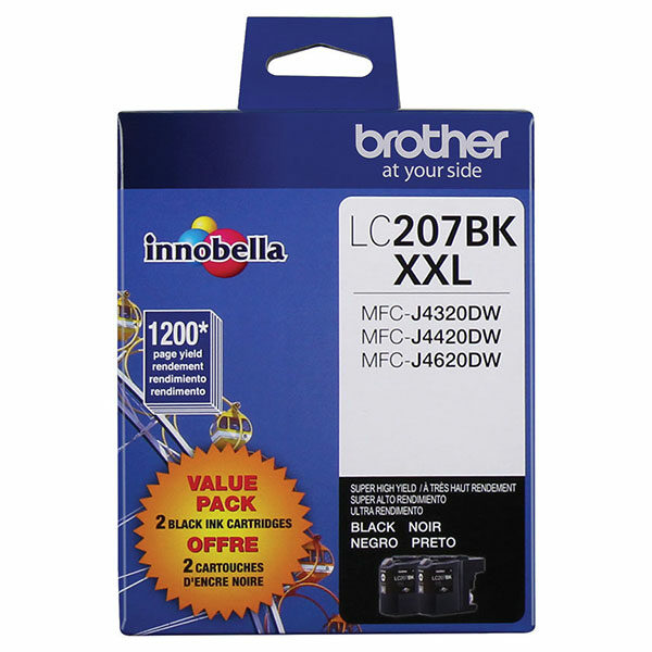 Brother Super High Yield Black Ink Cartridge Dual Pack (2 Pack of OEM# LC207BK) (2 x 1200 Yield)