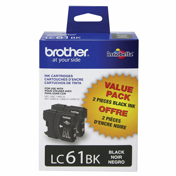 Brother Black Ink Cartridge Twin Pack (2 Pack of OEM# LC61BK) (2 x 450 Yield)