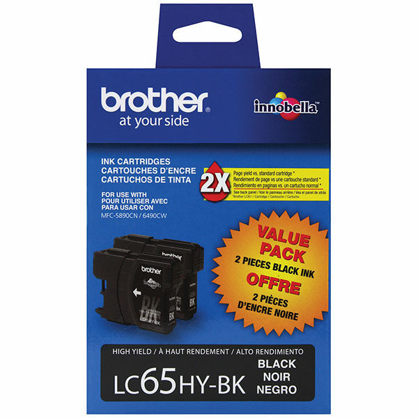 Brother Black Ink Cartridge Twin Pack (2 Pack of OEM# LC65HYBK) (2 x 900 Yield)