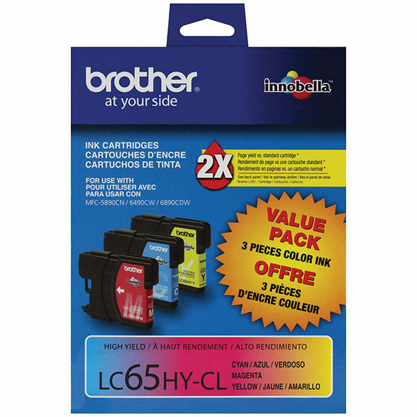 Brother C/M/Y Ink Cartridge Combo Pack (Includes 1 Each of OEM# LC65HYC LC65HYM LC65HYY) (3 x 750 Yield)