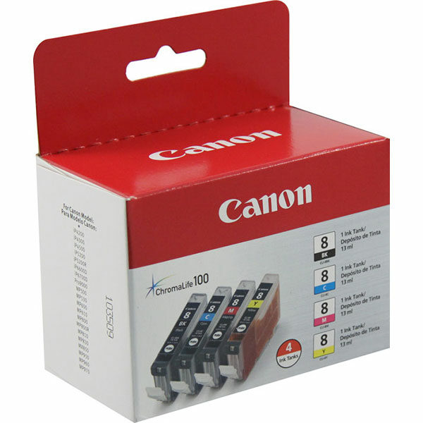 Canon (CLI-8) C/M/Y/K Ink Tank Combo Pack (Includes 1 Each of OEM# 0620B002 0621B002 0622B002 0623B002)