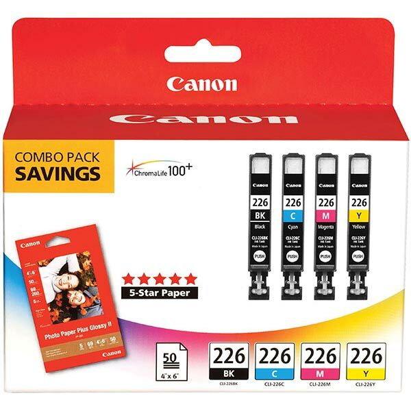 Canon (CLI-226) C/M/Y/K Ink Combo Pack with 50 Sheet of Photo Paper (Includes OEM# 4546B001 4547B001 4548B001 4549B001)