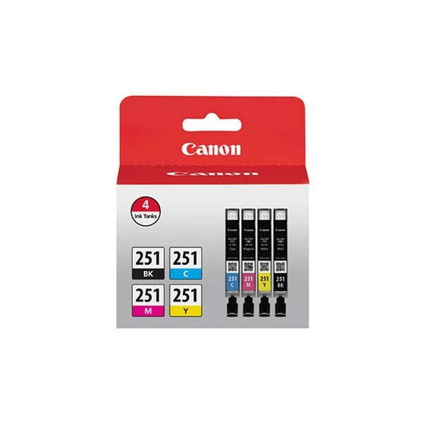 Canon (CLI-251 B/C/M/Y) Black/Cyan/Magenta/Yellow Ink Combo Pack (Includes 1 Each of OEM# 6513B001 6514B001 6515B001 6516B001)