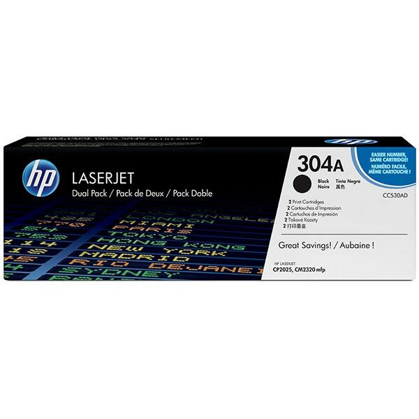 HP 304A (CC530AD) Black 2-pack Original LaserJet Toner Cartridges (2 x 3500 Yield)