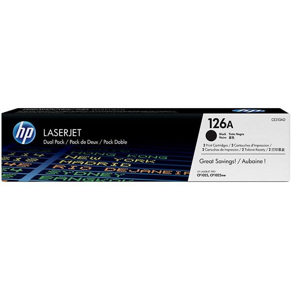 HP 126A (CE310AD) Black 2-pack Original LaserJet Toner Cartridges (2 x 1200 Yield)