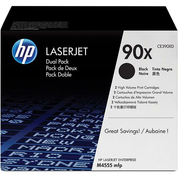 HP 90X (CE390XD) Black High Yield 2-pack Original LaserJet Toner Cartridges (48000 Yield)