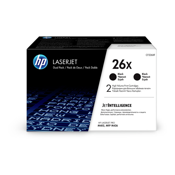 HP 26X (CF226XD) 2-Pack High Yield Black Original LaserJet Toner Cartridges (2 x 9000 Yield)