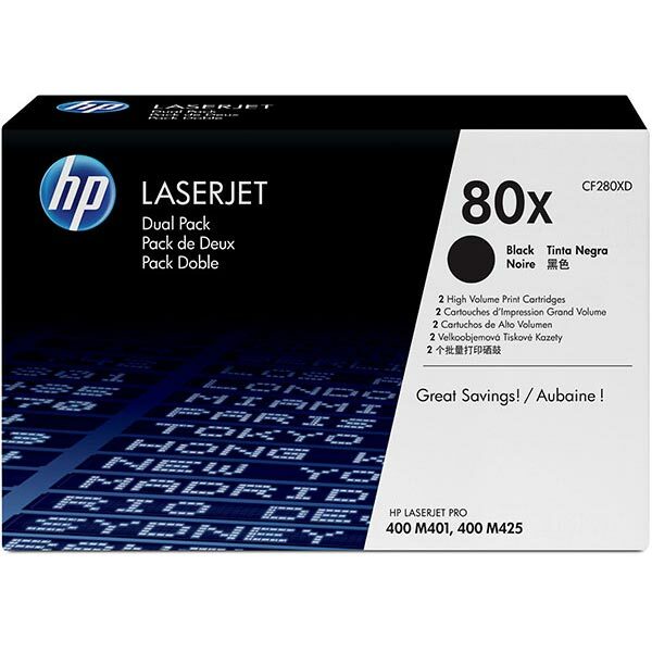 HP 80X (CF280XD) Black High Yield 2-pack Original LaserJet Toner Cartridges (13800 Yield)