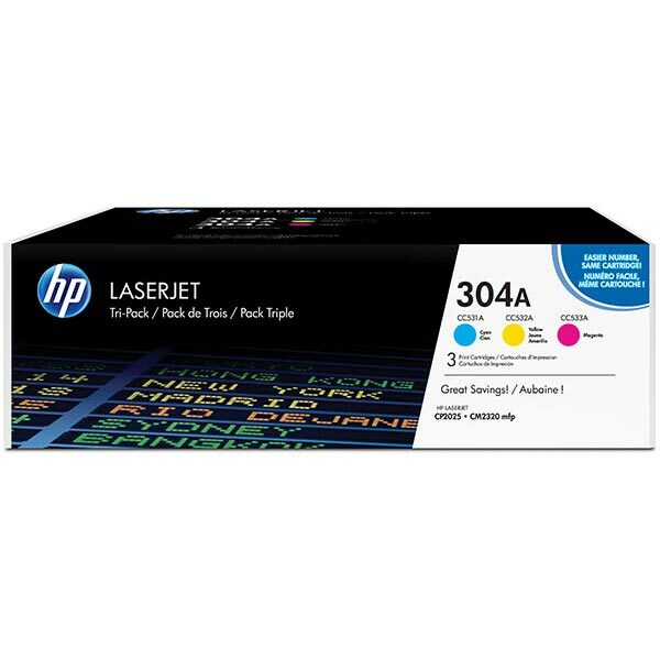 HP 304A (CF340A) Cyan/Magenta/Yellow 3-pack Original LaserJet Toner Cartridges (3 x 2800 Yield)