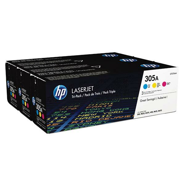 HP 305A (CF370AM) Cyan/Magenta/Yellow 3-pack Original LaserJet Toner Cartridges (3 x 2600 Yield)