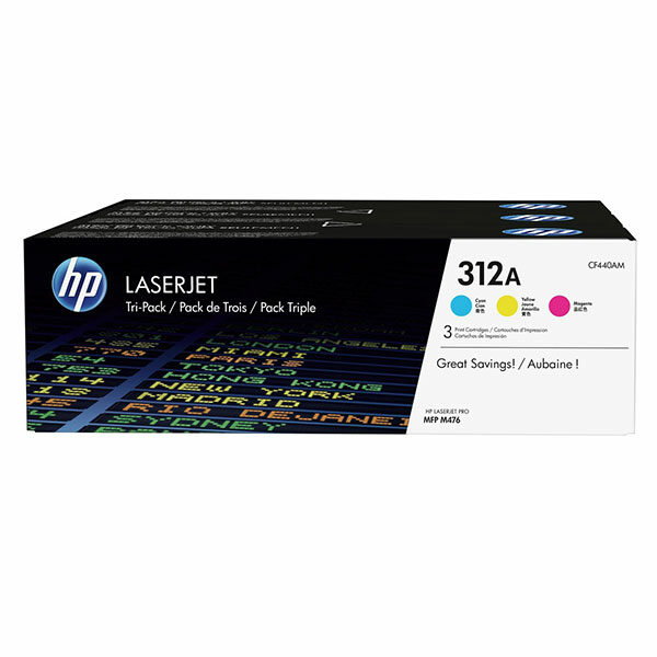 HP 312A (CF440AM) Cyan/Yellow/Magenta 3-pack Original LaserJet Toner Cartridges (8100 Yield)