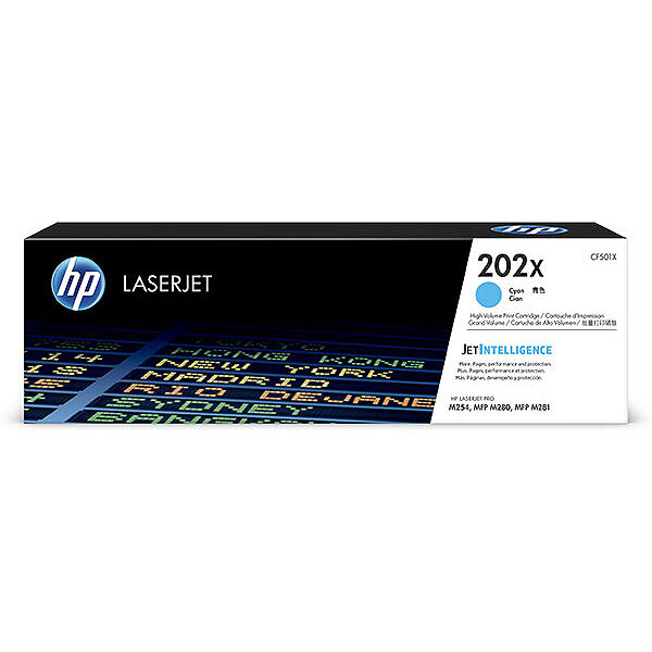 HP 202X (CF501X) High Yield Cyan Original LaserJet Toner Cartridge (2500 Yield)