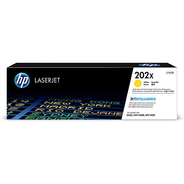 HP 202X (CF502X) High Yield Yellow Original LaserJet Toner Cartridge (2500 Yield)