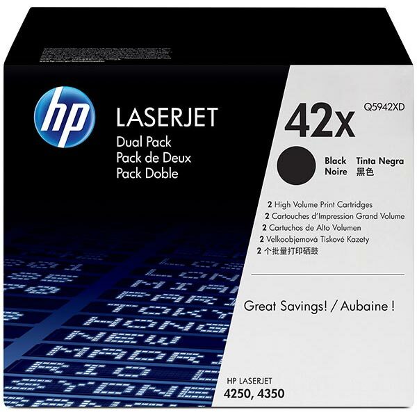 HP 42X (Q5942XD) Black High Yield 2-pack Original LaserJet Toner Cartridges (2 x 20000 Yield)