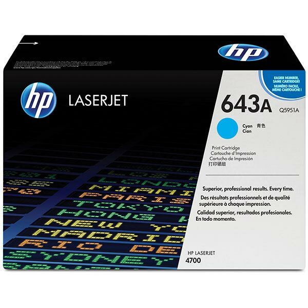 HP 643A (Q5951A) Cyan Original LaserJet Toner Cartridge (10000 Yield)