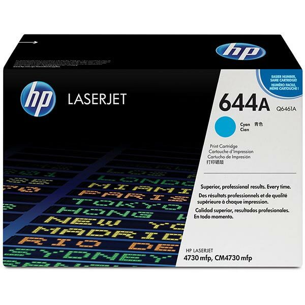 HP 644A (Q6461A) Cyan Original LaserJet Toner Cartridge (12000 Yield)