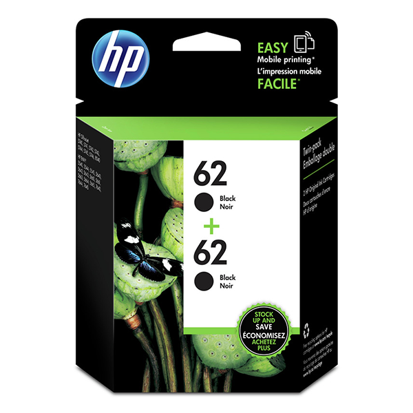 HP 62 (T0A52AN) 2-Pack Black Original Ink Cartridges (2 x 200 Yield)