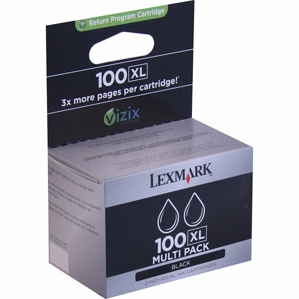 Lexmark (#100XL) High Yield Black Return Program Ink Cartridge Dual Pack (2 Pack of OEM# 14N1068) (2 x 510 Yield)