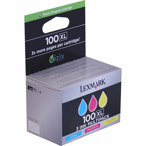 Lexmark (#100C/M/Y XL) High Yield Color Return Program Ink Cartridge Combo Pack (Includes 1 Each of OEM# 14N1069 14N1070 14N1071) (3 x 600 Yield)