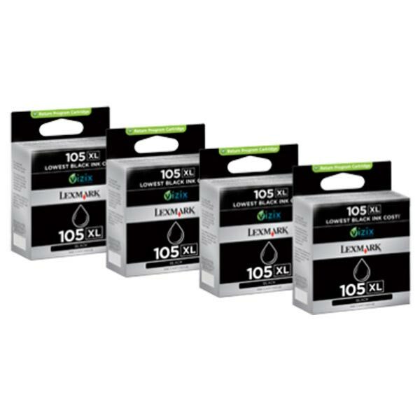 Lexmark (#105XL) High Yield Black Return Program Ink Cartridge Multipack (4 Pack of OEM# 14N0822) (4 x 510 Yield)