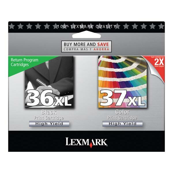 Lexmark (#36XL/#37XL) High Yield Black/Color Return Program Ink Cartridge Combo Pack (Includes 1 Each of OEM# 18C2170 18C2180) (2 x 500 Yield)