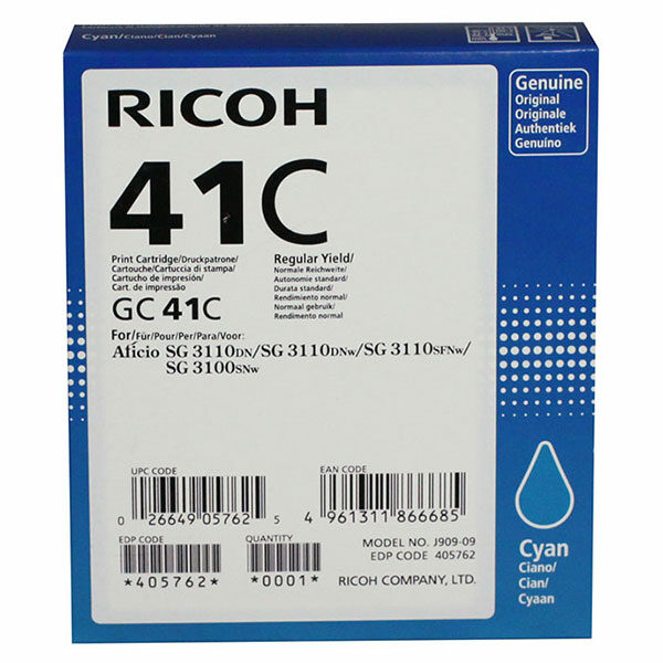 Ricoh Cyan Ink Cartridge (2200 Yield) (Type GC41C)